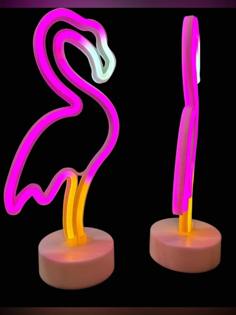 Pair Enjoli Neon Flamingo LED Table Lamp - Pink & Yellow 6”x13”